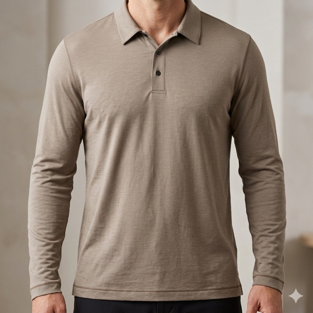 Proof 72-Hour Merino Polo Mens XL Taupe Long Sleeve Snap Placket P-150003